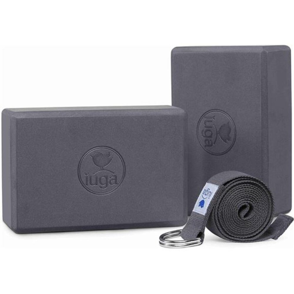 Yoga Blocks 2 Pack With Strap Non Slip High Density 9"x6"x3" Solid & Cork